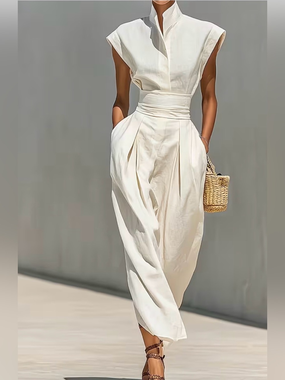 Elegant Cream High-Waist Jumpsuit